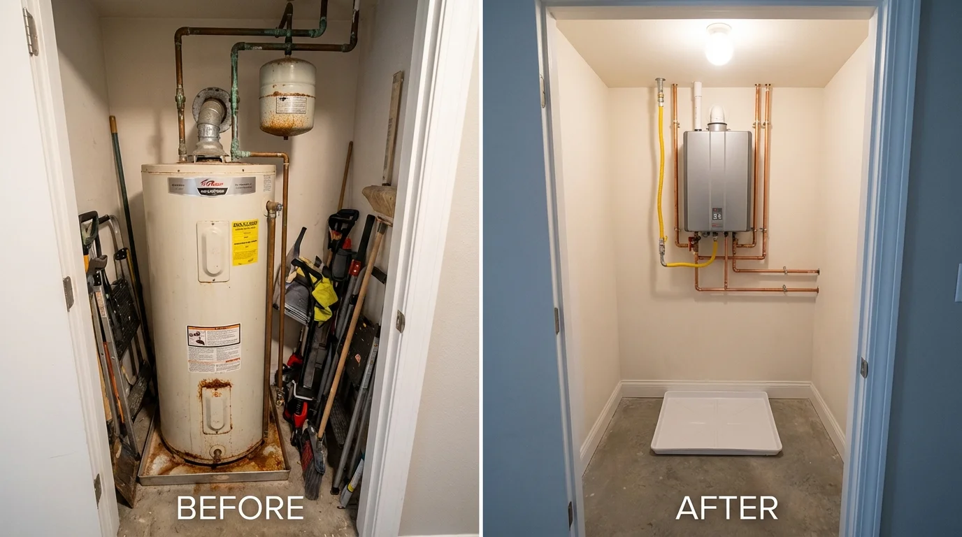 Tank water heater versus wall-mounted tankless unit comparison for Hanover, MN homeowners